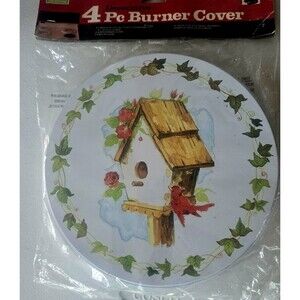 VTG Cardinal Birdhouse Vines Roses Burner Covers Set of 4 NOS  Country Cottage